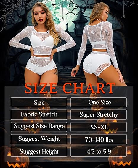 Women Lingerie Set Two Piece Fishnet Sets Skull Top and Panty for Halloween