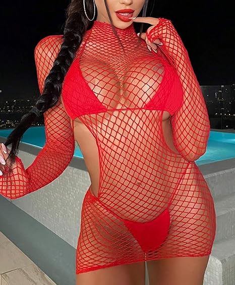 XIUSEMY Womens Lingerie Fishnet Dress Mesh Bodysuit See Through Beachwear