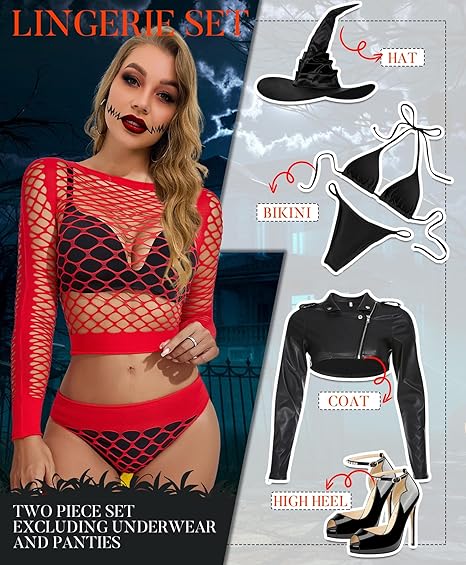XIUSEMY Womens Lingerie Set Fishnet Top and Panty Two Piece Babydoll Cover up