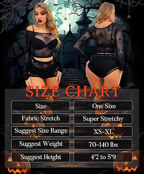 Women Lingerie Set Two Piece Fishnet Sets Skull Top and Panty for Halloween