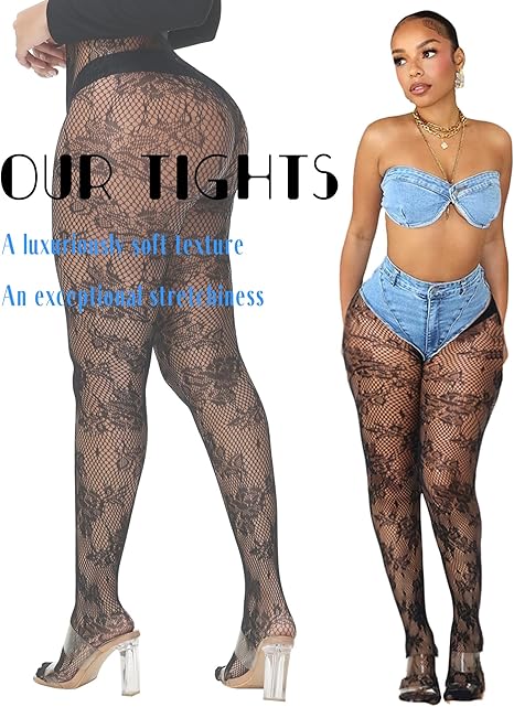 XIUSEMY Women Sexy Tights Fishnet Stockings Patterned Leggings Thigh-High Black Socks Lace Pantyhose