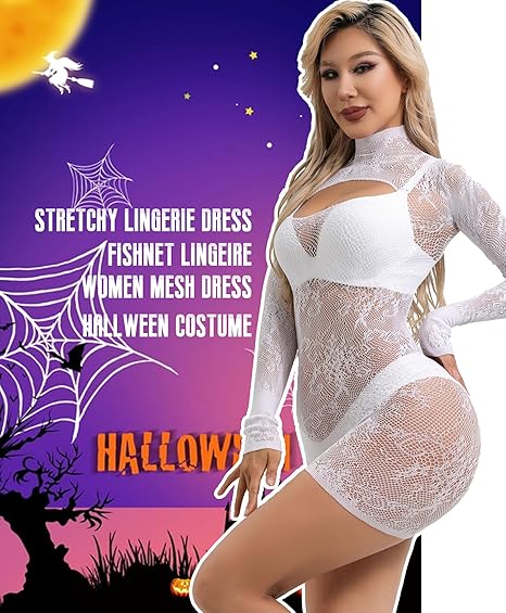 Hilergy Sexy Lingerie Dress for Women Fishnet Hollow Out Bodycon Stretchy Nightwear Exotic Beach Cover Up Outfit