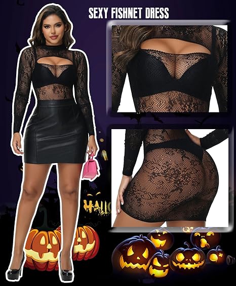 Hilergy Sexy Lingerie Dress for Women Fishnet Hollow Out Bodycon Stretchy Nightwear Exotic Beach Cover Up Outfit