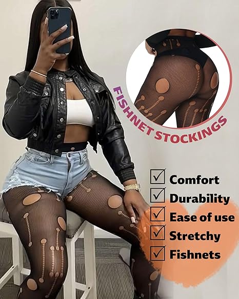 Xiusemy Women Sexy Tights Fishnet Stockings Patterned Tights Thigh-High Black Socks Lace Leggings Pantyhose