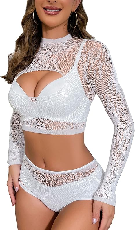 XIUSEMY Women Lingerie Set Two Piece Fishnet Sets Sexy Nightwear Exotic Outfit