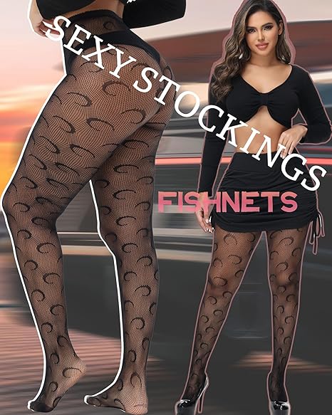XIUSEMY Women Sexy Tights Fishnet Stockings Patterned Leggings Thigh-High Black Socks Lace Pantyhose