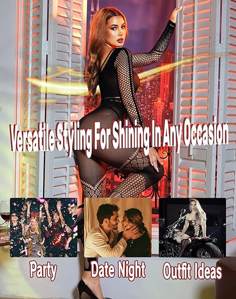 XIUSEMY Lingerie for Women Fishnet Bodystocking Attached Stockings Sexy Bodysuit Soft Nightwear Plus Size