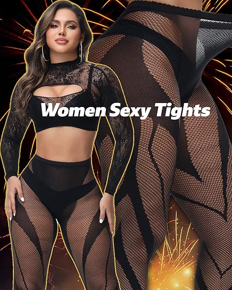 XIUSEMY Woman High Waist Patterned Tights Fishnet Stockings Curve Strips Pantyhose for Women