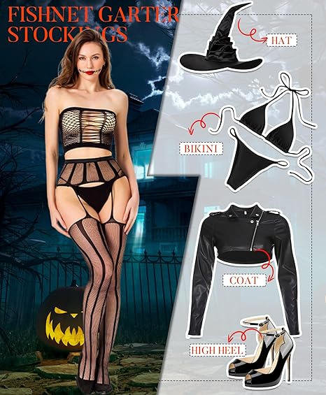 XIUSEMY Fishnet Stockings for Women Patterned High Waist Tights Suspender Pantyhose