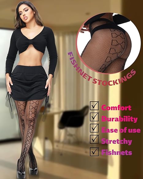 XIUSEMY Women Sexy Tights Fishnet Stockings Patterned Leggings Thigh-High Black Socks Lace Pantyhose