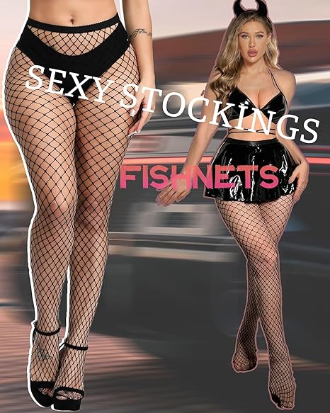 XIUSEMY Women Sexy Tights Fishnet Stockings Patterned Leggings Thigh-High Black Socks Lace Pantyhose
