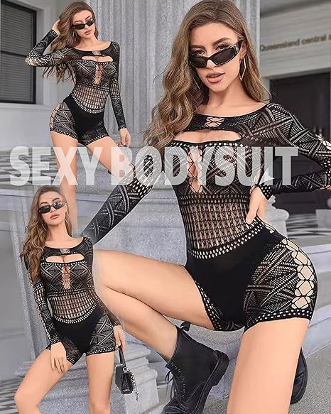 XIUSEMY Woman Lingerie Bodysuit Fishnet Bodystocking Hollow Out Jumpsuit Bodycon Sexy Romper