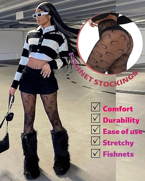 XIUSEMY Women Sexy Tights Fishnet Stockings Patterned Leggings Thigh-High Black Socks Lace Pantyhose