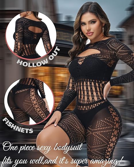 XIUSEMY Woman Lingerie Bodysuit Fishnet Bodystocking Hollow Out Jumpsuit Bodycon Sexy Romper