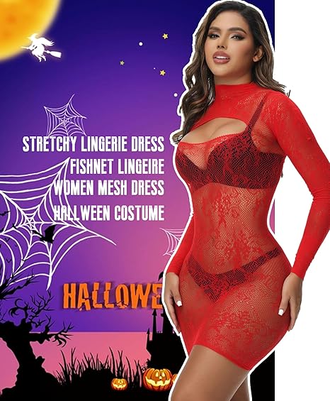 Hilergy Sexy Lingerie Dress for Women Fishnet Hollow Out Bodycon Stretchy Nightwear Exotic Beach Cover Up Outfit