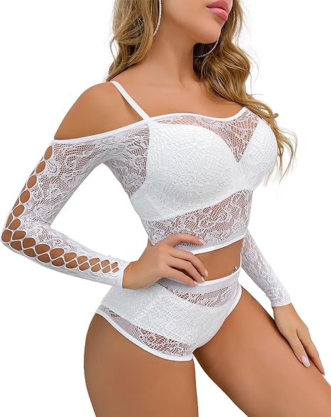 XIUSEMY Womens Lingerie Set Two Piece Babydoll Fishnet Cutout Sets Sexy Nightwear