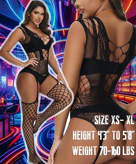 XIUSEMY Women Sexy Bodystocking One Piece Badydoll Fishnet Lingerie Nightwear Plus Size