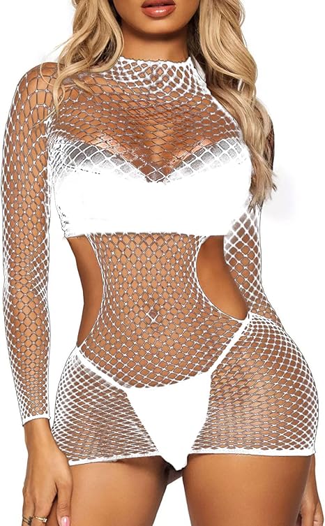 XIUSEMY Womens Lingerie Fishnet Dress Mesh Bodysuit See Through Beachwear