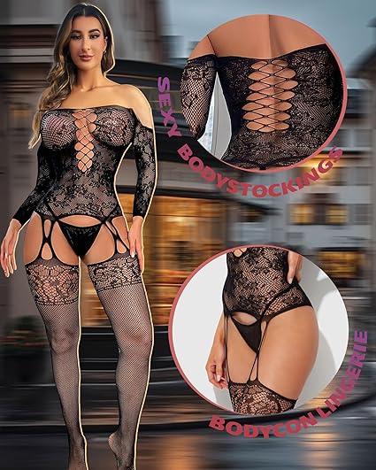 Xiusemy Women Full Body Fishnet Bodysuits Sexy Babydoll One Piece Body Top Stockings Lingerie Set Mesh Tights Nightwear