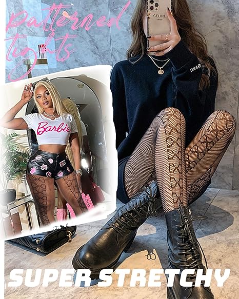 XIUSEMY Women Sexy Tights Fishnet Stockings Patterned Leggings Thigh-High Black Socks Lace Pantyhose