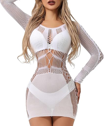 XIUSEMY Womens Lingerie Dress Sexy Babydoll Bodycon Dress One Piece Mesh Teddy Fishnet Chemise Nightwear