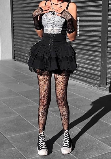 XIUSEMY Women Sexy Tights Fishnet Stockings Patterned Leggings Thigh-High Black Socks Lace Pantyhose