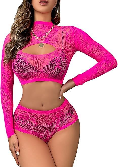 XIUSEMY Women Lingerie Set Two Piece Fishnet Sets Sexy Nightwear Exotic Outfit