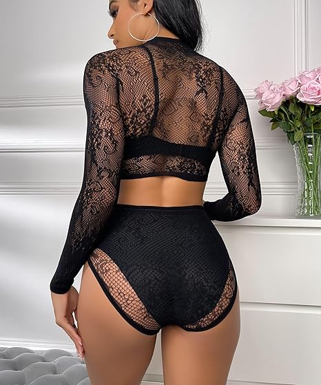 XIUSEMY Women Lingerie Set Two Piece Fishnet Sets Sexy Nightwear Exotic Outfit