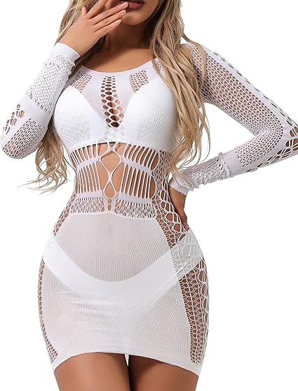 XIUSEMY Womens Lingerie Dress Sexy Babydoll Bodycon Dress One Piece Mesh Teddy Fishnet Chemise Nightwear