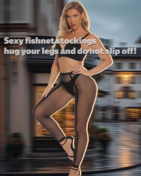 Xiusemy Womens Fishnet Tights Sexy Stockings Black Stripe Pantyhose Leggings