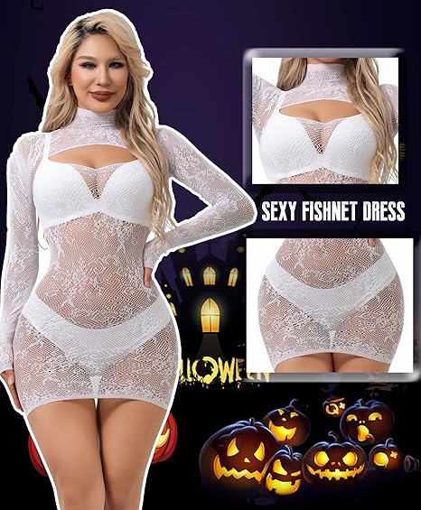 Hilergy Sexy Lingerie Dress for Women Fishnet Hollow Out Bodycon Stretchy Nightwear Exotic Beach Cover Up Outfit