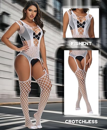 XIUSEMY Women Sexy Bodystocking One Piece Badydoll Fishnet Lingerie Nightwear Plus Size