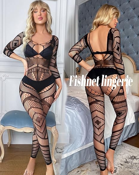 XIUSEMY Women Sexy Bodystocking One Piece Badydoll Fishnet Lingerie Nightwear Plus Size