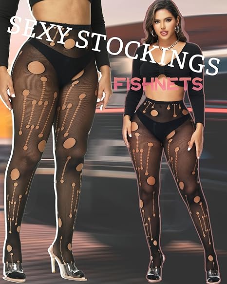 Xiusemy Women Sexy Tights Fishnet Stockings Patterned Tights Thigh-High Black Socks Lace Leggings Pantyhose
