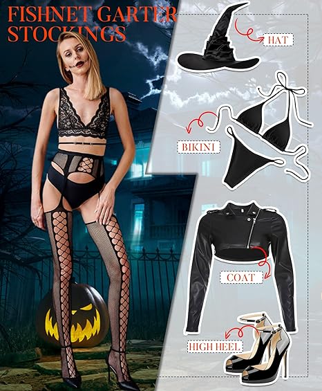XIUSEMY Fishnet Stockings for Women Patterned High Waist Tights Suspender Pantyhose