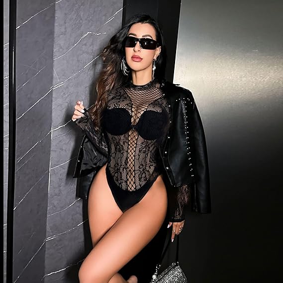 XIUSEMY Lingerie for Women Fishnet Bodysuit Sexy One Piece Babydoll Teddy Mesh Outfits