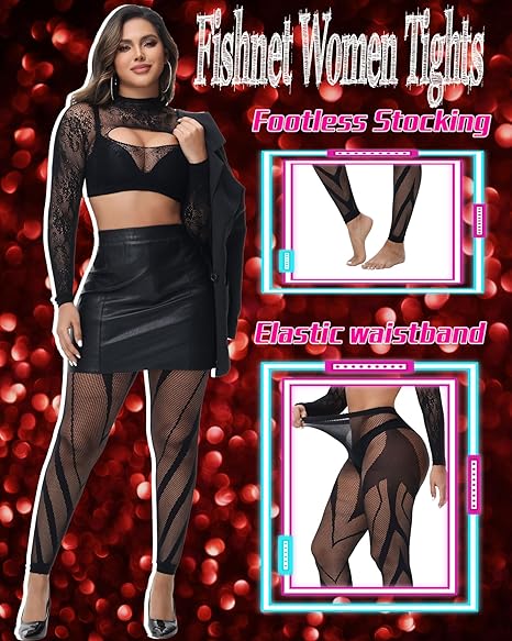 XIUSEMY Woman High Waist Patterned Tights Fishnet Stockings Curve Strips Pantyhose for Women