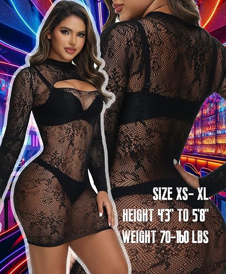 Hilergy Sexy Lingerie Dress for Women Fishnet Hollow Out Bodycon Stretchy Nightwear Exotic Beach Cover Up Outfit