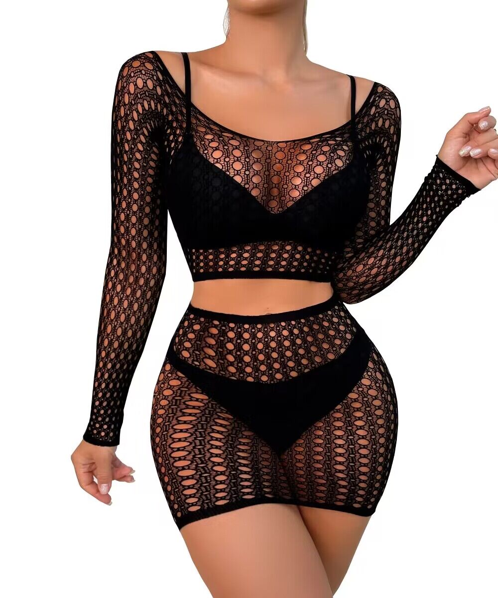 Xiusemy Women Lingerie Set Sexy Bodysuit Two Piece Babydoll Fishnet Nightwear