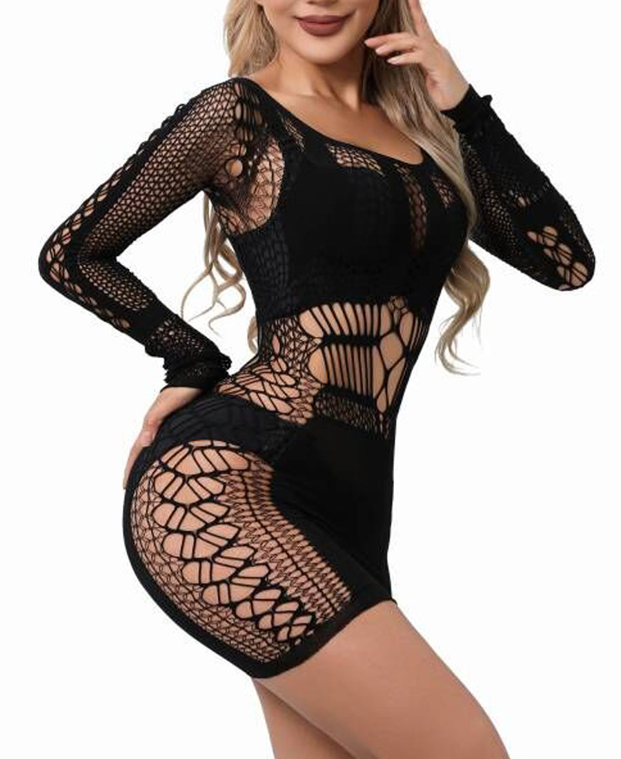 Xiusemy Womens Lingerie Dress Sexy Babydoll Bodycon Fishnet Dress One Piece Mesh Teddy Fishnet Chemise Nightwear