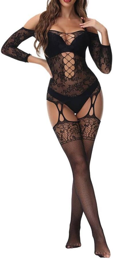 Xiusemy Women Full Body Fishnet Bodysuits Sexy Babydoll One Piece Body Top Stockings Lingerie Set Mesh Tights Nightwear