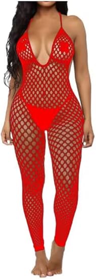 XIUSEMY Women Sexy Lingerie Full Body Bodysuits V Neck Mesh Fishnet Stockings Nightwear