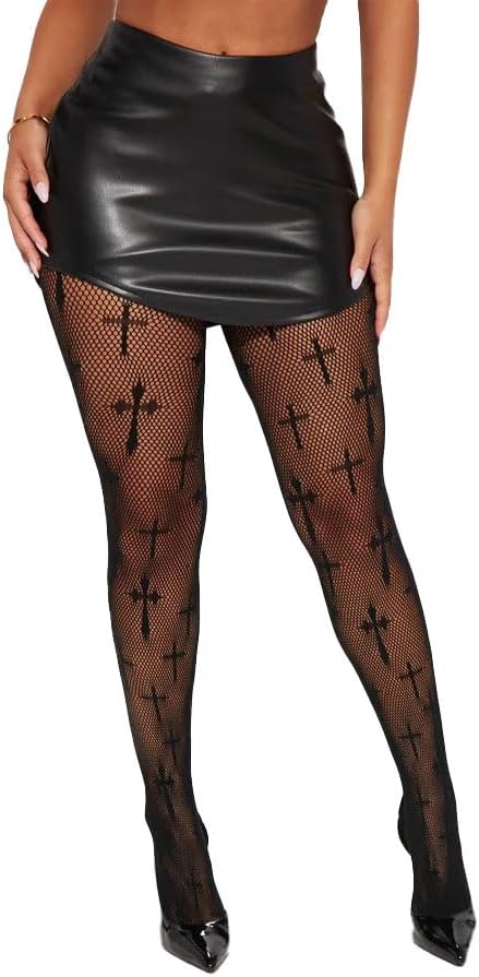 XIUSEMY Fishnet Stockings for Women Sexy Tights Lace Pantyhose Patterned Leggings Black Plus Size