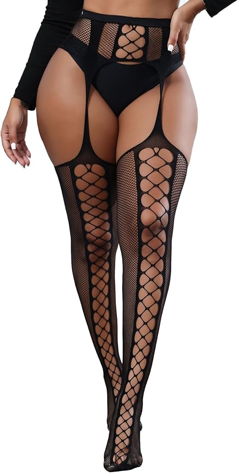 XIUSEMY Fishnet Stockings for Women Patterned High Waist Tights Suspender Pantyhose
