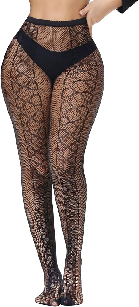 XIUSEMY Women Sexy Tights Fishnet Stockings Patterned Leggings Thigh-High Black Socks Lace Pantyhose
