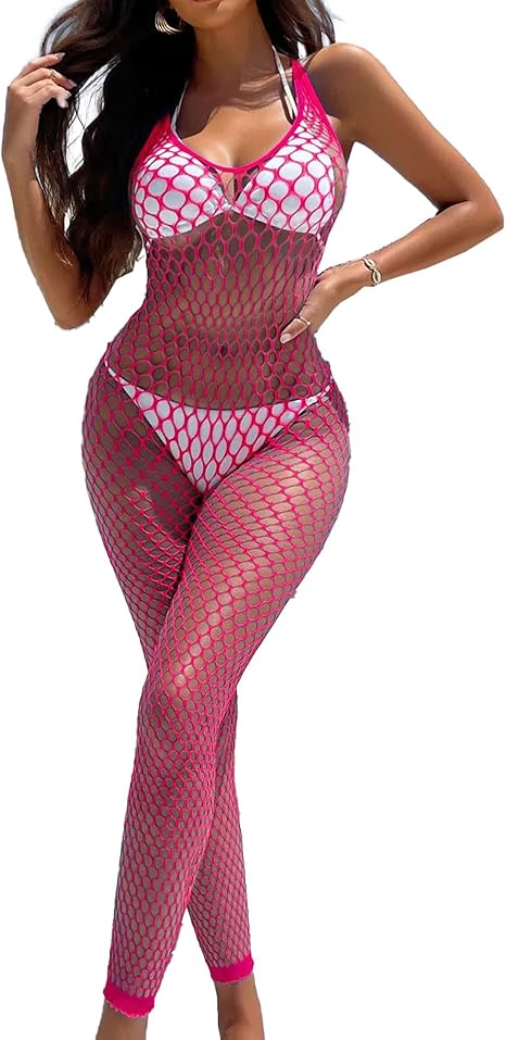 XIUSEMY Women Sexy Lingerie Full Body Bodysuits V Neck Mesh Fishnet Stockings Nightwear