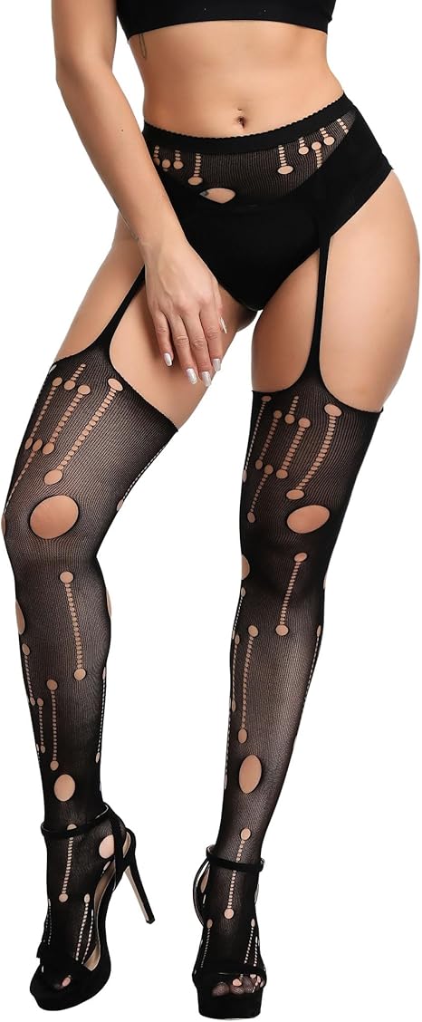 XIUSEMY Fishnet Stockings for Women Patterned High Waist Tights Suspender Pantyhose