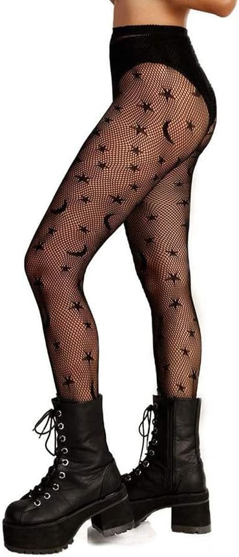 Xiusemy Women Sexy Tights Fishnet Stockings Patterned Tights Thigh-High Black Socks Lace Leggings Pantyhose