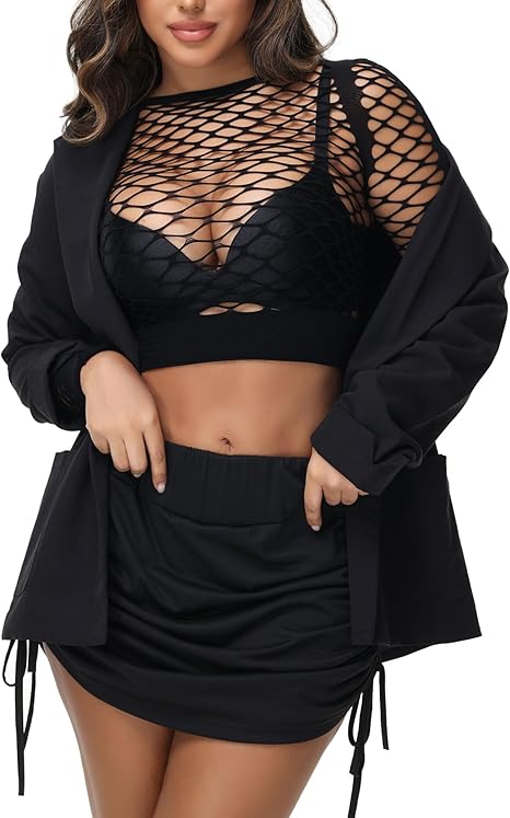 XIUSEMY Womens Lingerie Set Fishnet Top and Panty Two Piece Babydoll Cover up