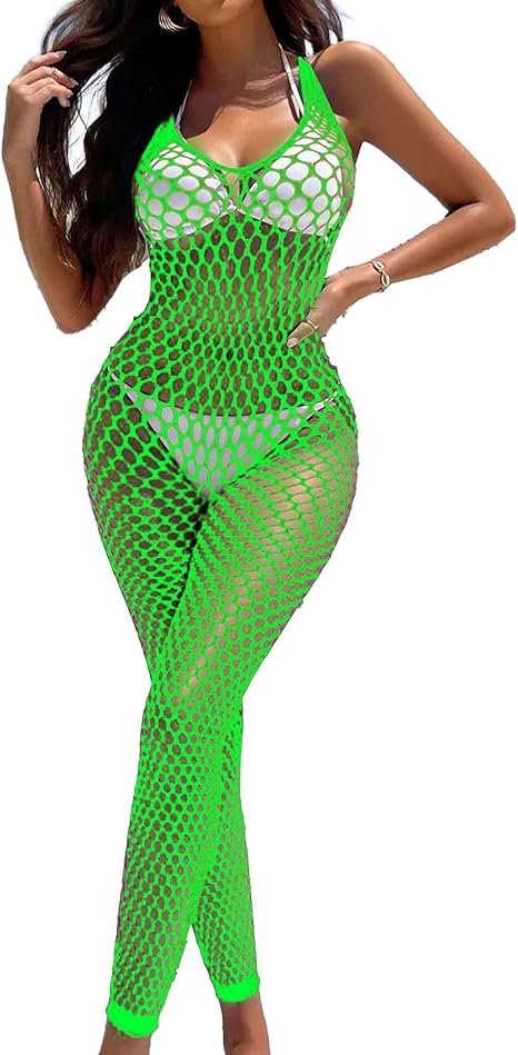 XIUSEMY Women Sexy Lingerie Full Body Bodysuits V Neck Mesh Fishnet Stockings Nightwear